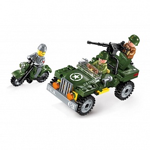 Конструктор Combat Zones - Погоня за шпионом: машина с мотоциклом и фигурками, 99 деталей (Enlighten Brick, BRICK1703 (64))